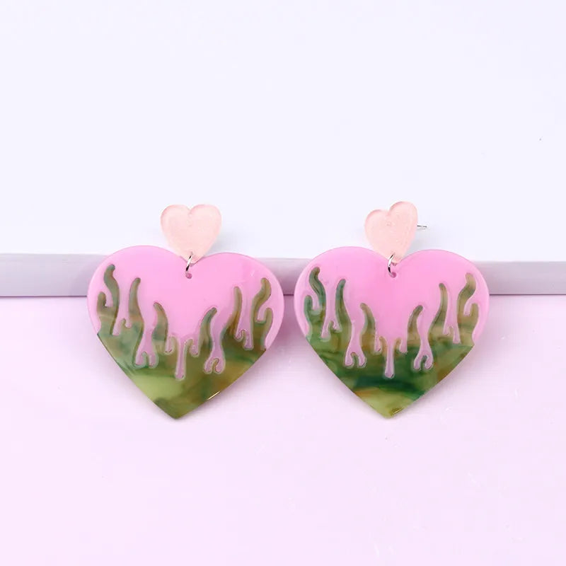 Fashion Heart Shape Acetic Acid Sheets Drop Earrings