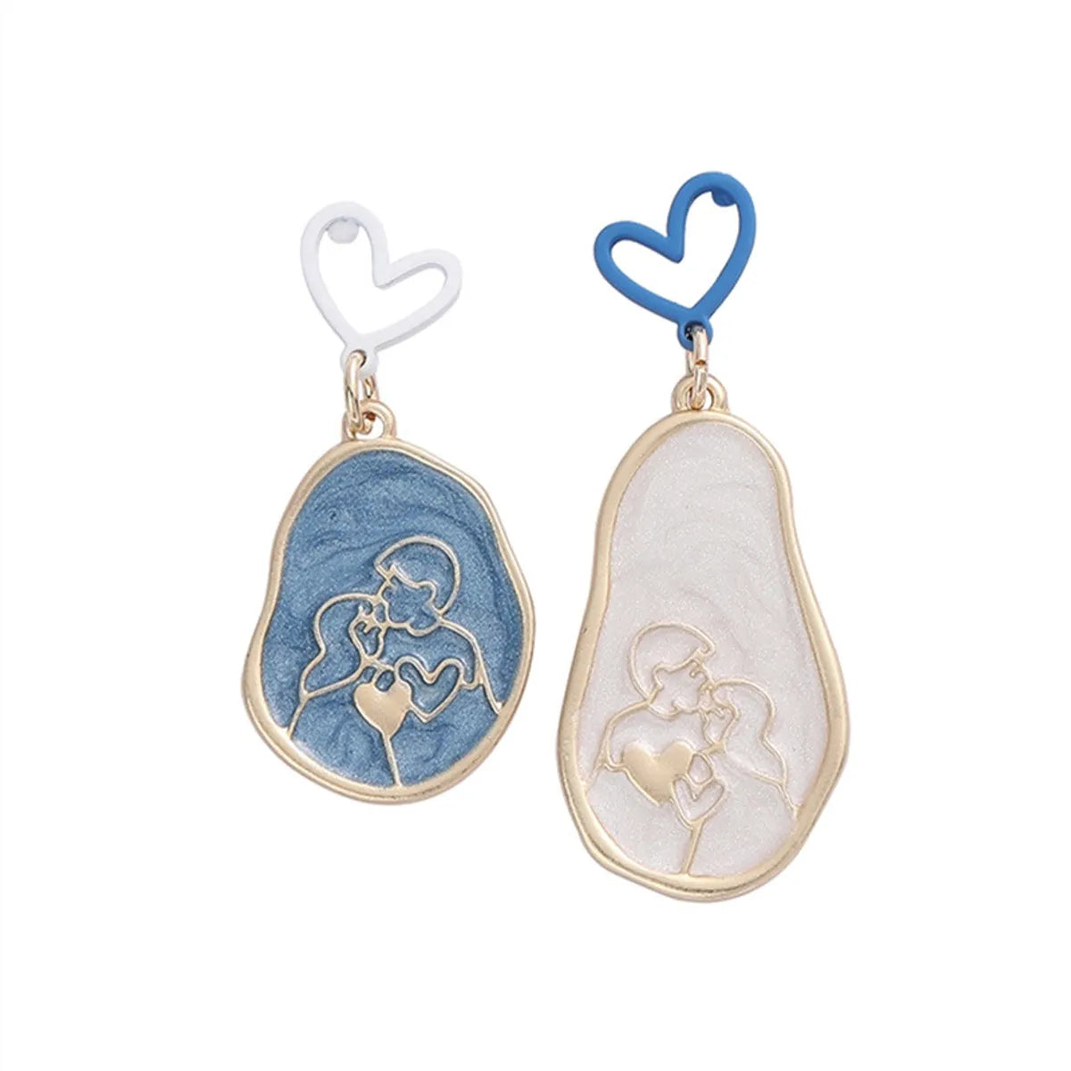 Fashion Heart Shape Alloy Asymmetrical Enamel Stoving Varnish Drop Earrings