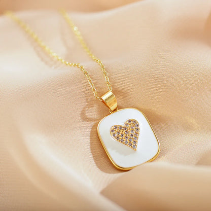 Fashion Heart Shape Alloy Copper Enamel Rhinestones Pendant Necklace