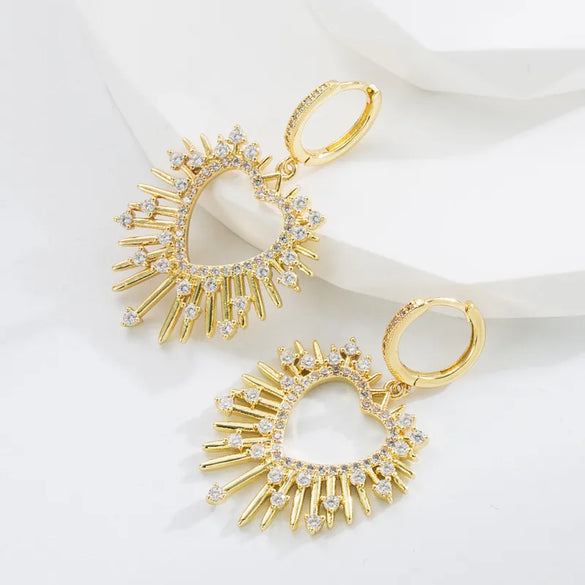 Fashion Heart Shape Alloy Earrings Zircon Copper Earrings