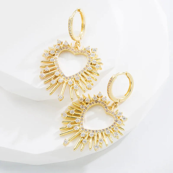 Fashion Heart Shape Alloy Earrings Zircon Copper Earrings