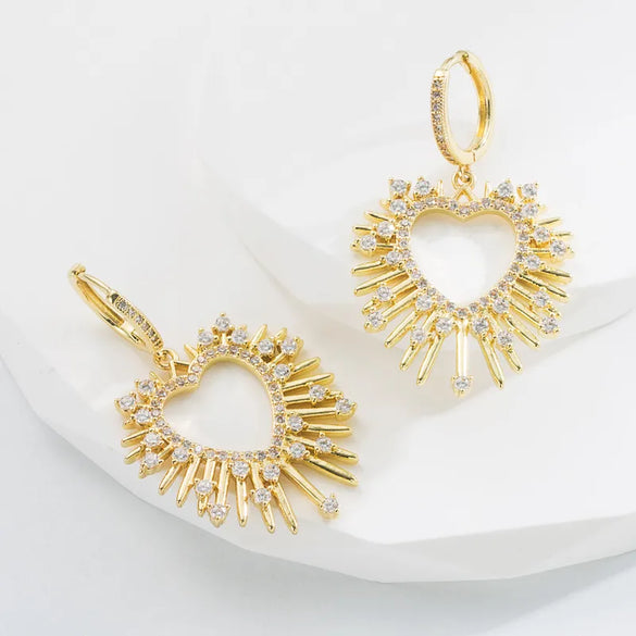 Fashion Heart Shape Alloy Earrings Zircon Copper Earrings