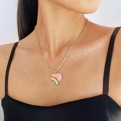 Fashion Heart Shape Alloy Enamel Women's Pendant Necklace