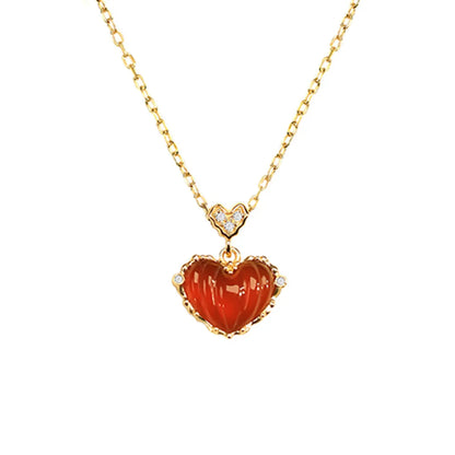 Fashion Heart Shape Alloy Inlay Rhinestone Agate Necklace