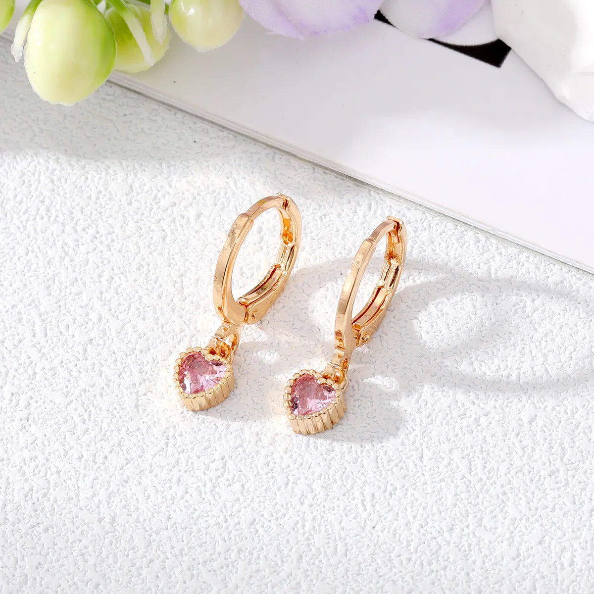 Fashion Heart Shape Alloy Inlay Rhinestone Drop Earrings