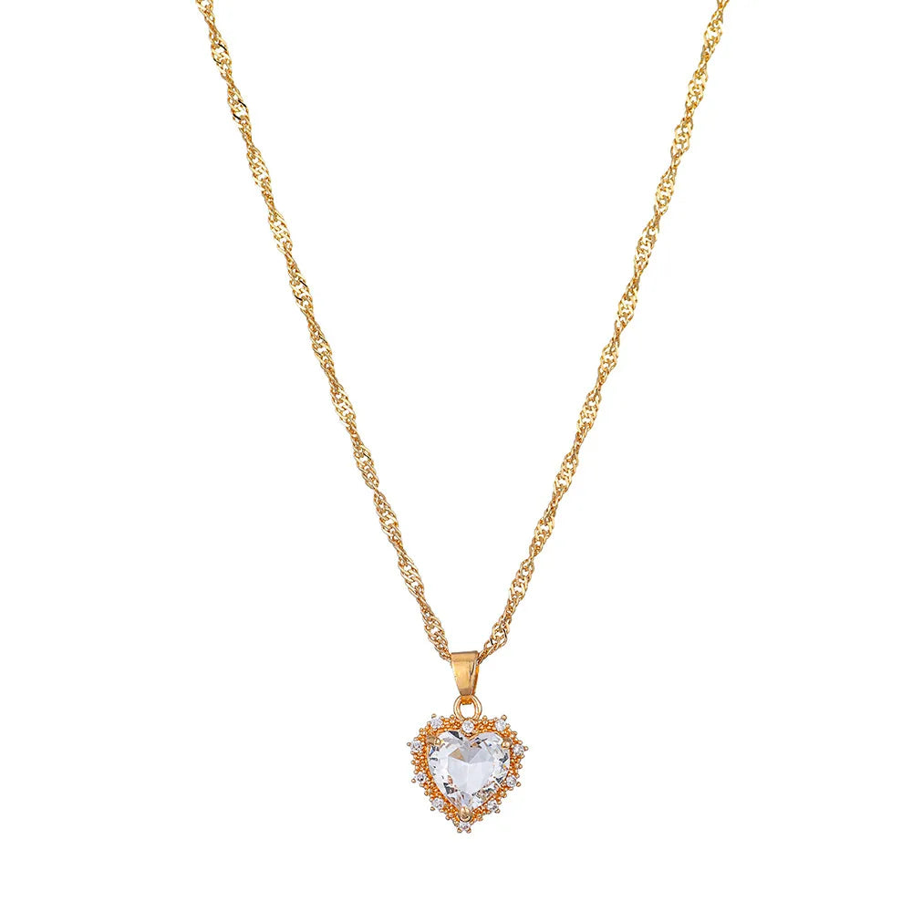 Fashion Heart Shape Alloy Inlay Rhinestone Pendant Necklace 1 Piece