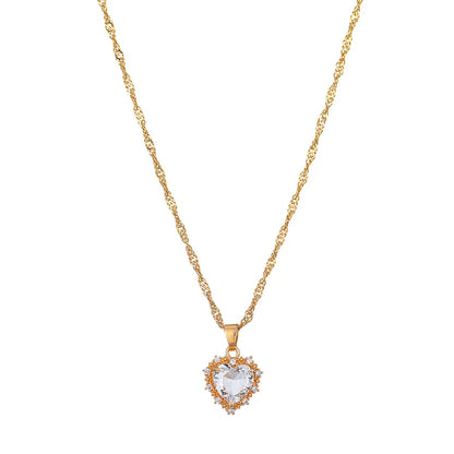 Fashion Heart Shape Alloy Inlay Rhinestone Pendant Necklace 1 Piece