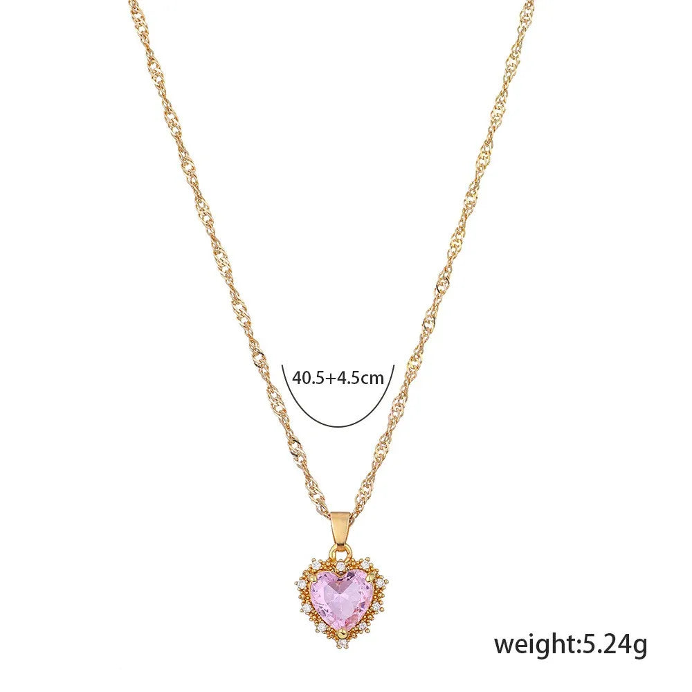 Fashion Heart Shape Alloy Inlay Rhinestone Pendant Necklace 1 Piece