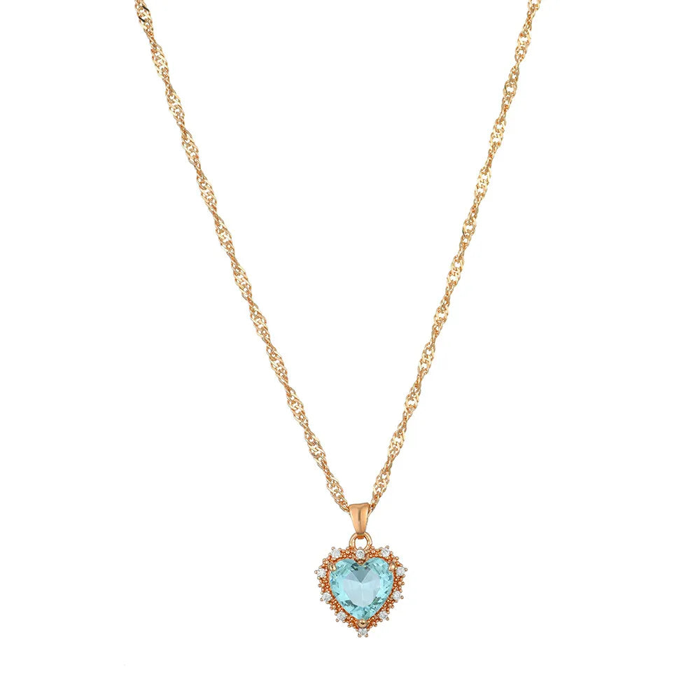 Fashion Heart Shape Alloy Inlay Rhinestone Pendant Necklace 1 Piece