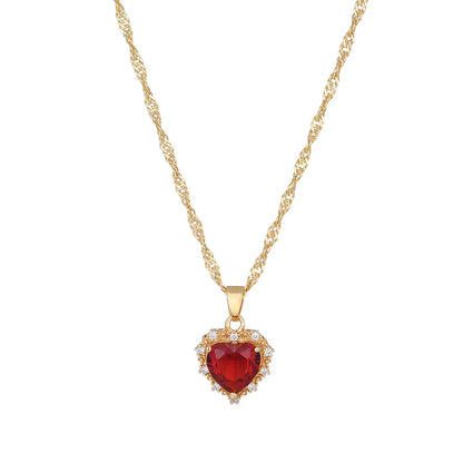 Fashion Heart Shape Alloy Inlay Rhinestone Pendant Necklace 1 Piece