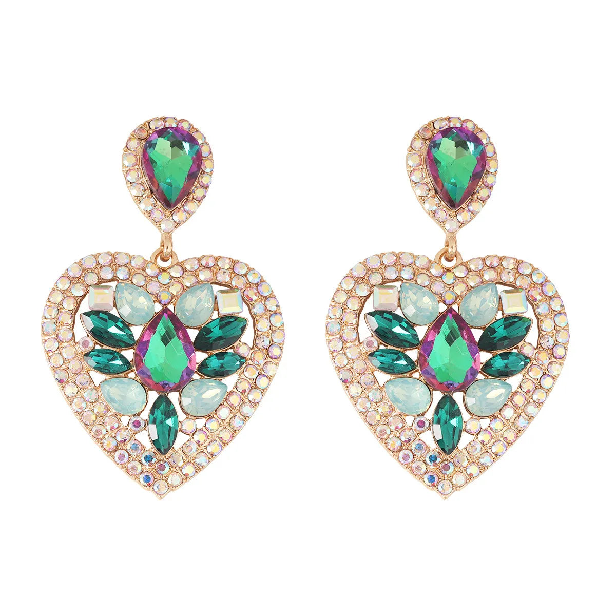 Fashion Heart Shape Alloy Inlay Rhinestones Earrings 1 Pair