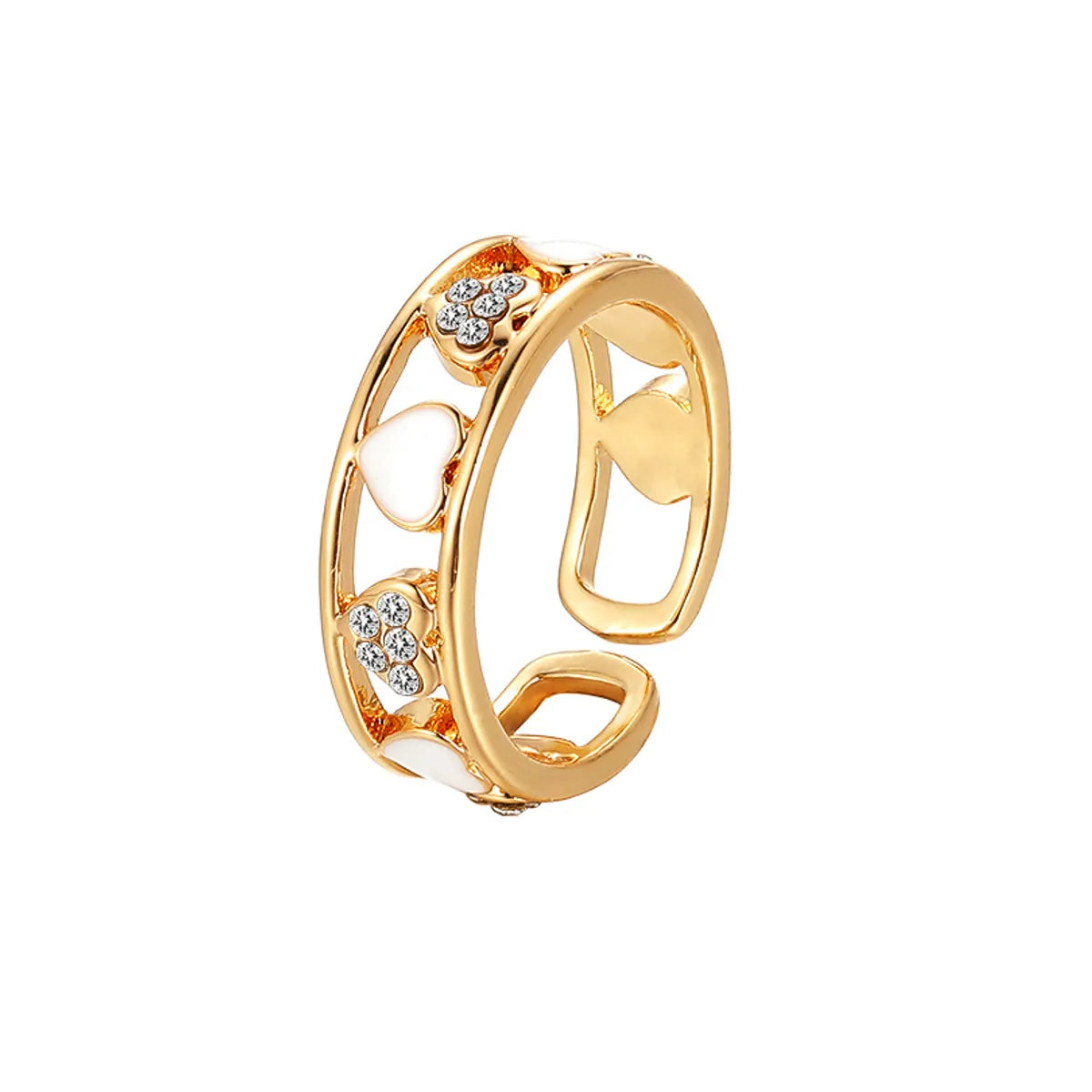 Fashion Heart Shape Alloy Inlay Rhinestones Women's Open Ring