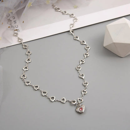 Fashion Heart Shape Alloy Inlay Rhinestones Women's Pendant Necklace 1 Piece