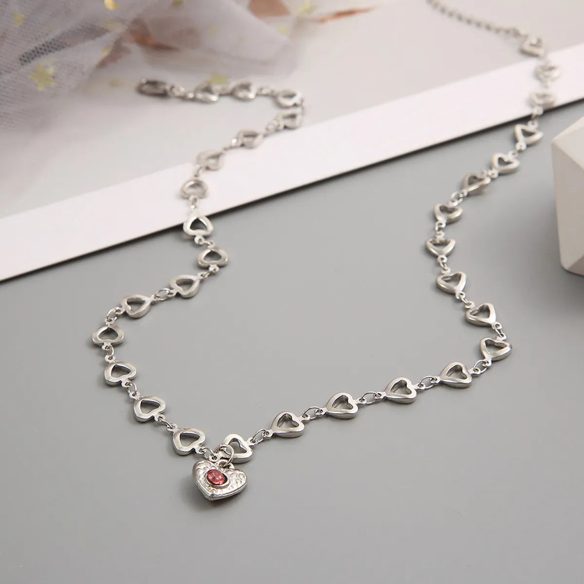 Fashion Heart Shape Alloy Inlay Rhinestones Women's Pendant Necklace 1 Piece