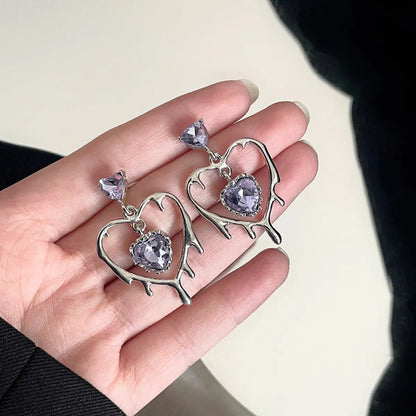 Fashion Heart Shape Alloy Inlay Zircon Drop Earrings