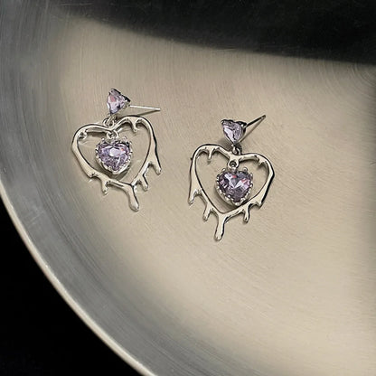 Fashion Heart Shape Alloy Inlay Zircon Drop Earrings