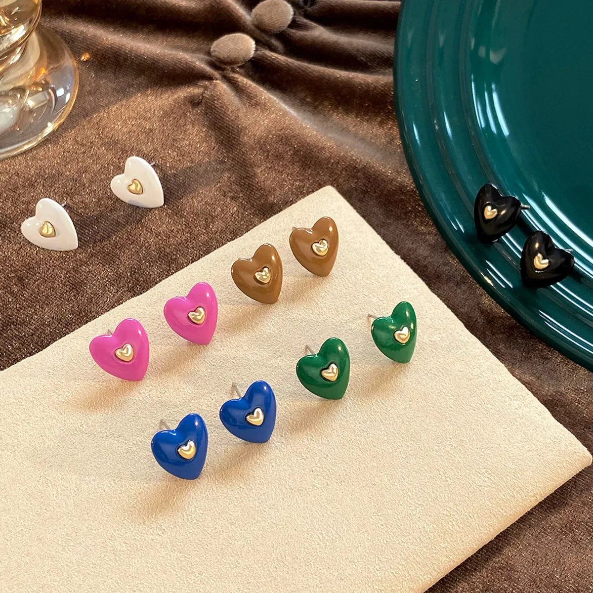 Fashion Heart Shape Alloy Metal No Inlaid Ear Studs