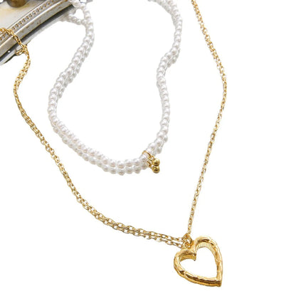 Fashion Heart Shape Alloy Plating Artificial Pearls Layered Necklaces