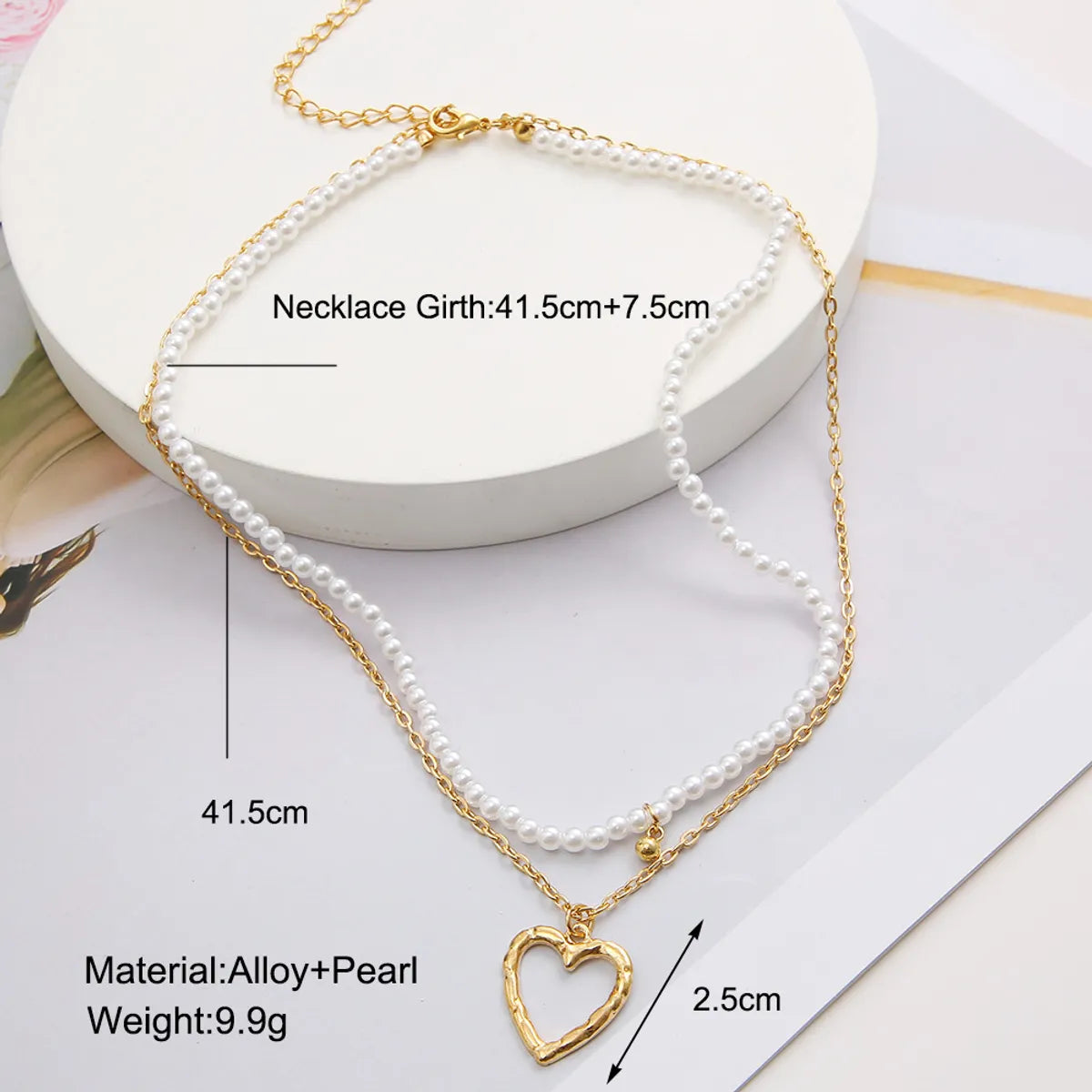 Fashion Heart Shape Alloy Plating Artificial Pearls Layered Necklaces