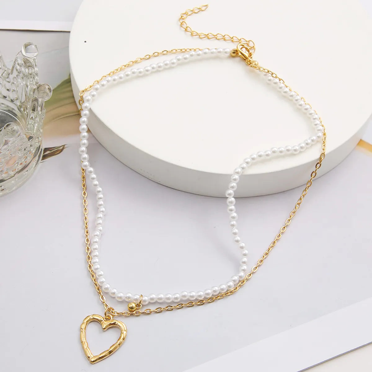 Fashion Heart Shape Alloy Plating Artificial Pearls Layered Necklaces