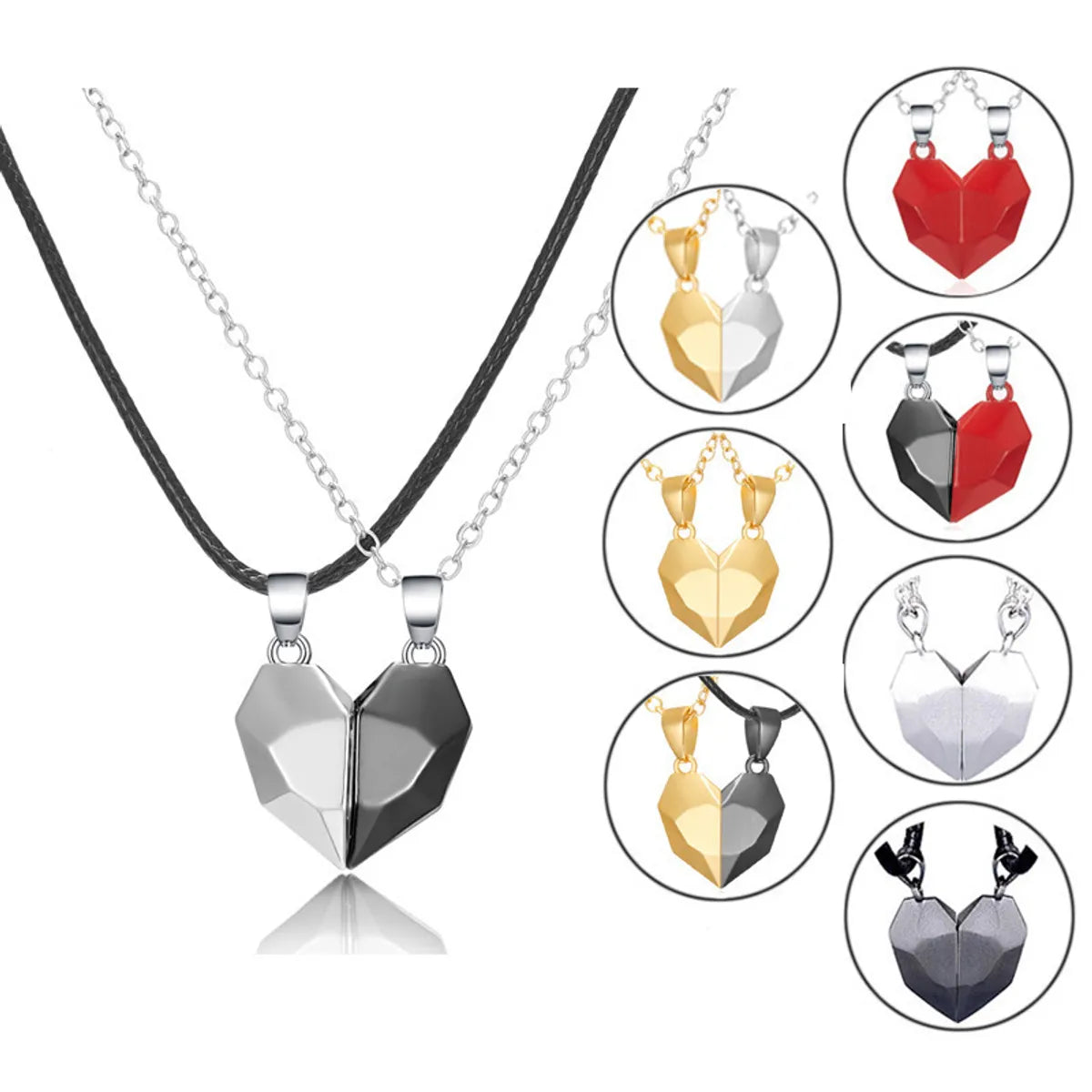 Fashion Heart Shape Alloy Plating Couple Pendant Necklace 2 Pieces