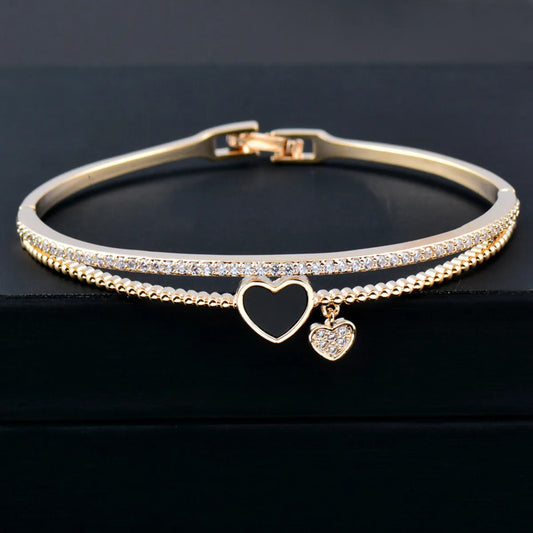 Fashion Heart Shape Alloy Plating Inlay Rhinestones Women'S Bangle 1 Piece