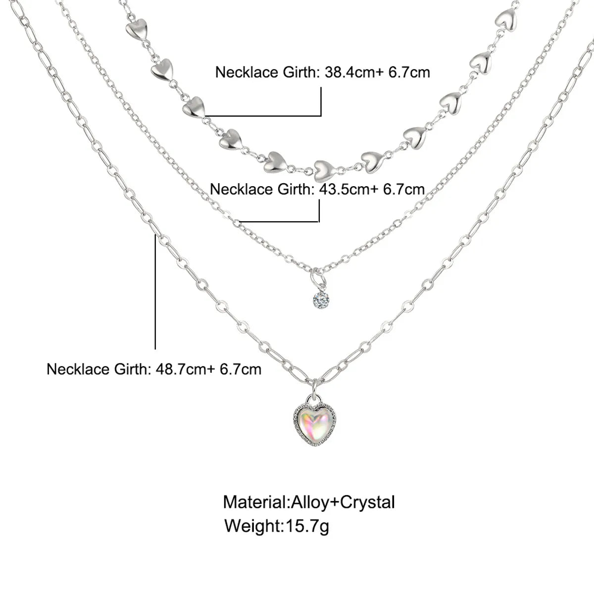 Fashion Heart Shape Alloy Plating Rhinestones Women's Layered Necklaces 1 Piece