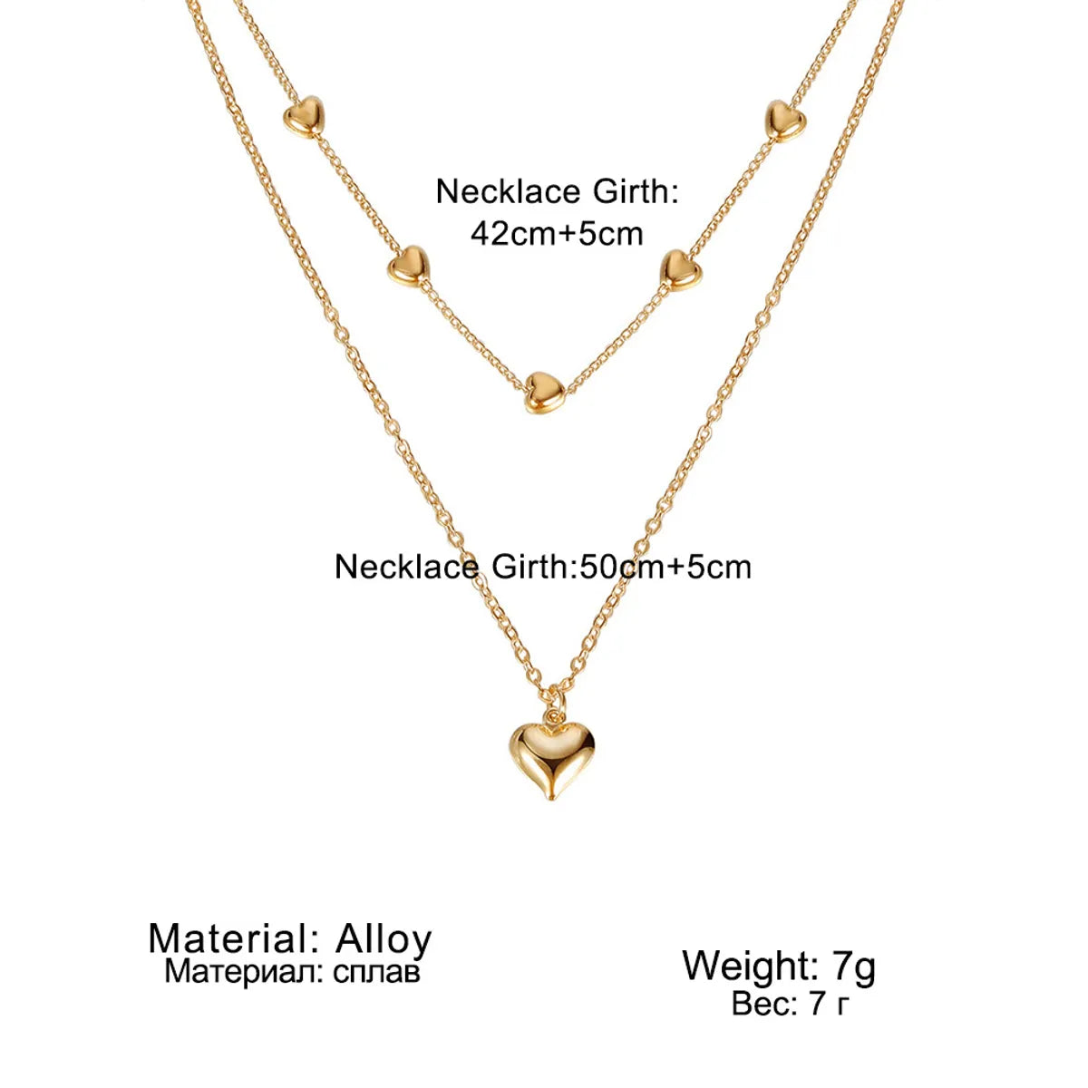 Fashion Heart Shape Alloy Plating Women's Layered Necklaces