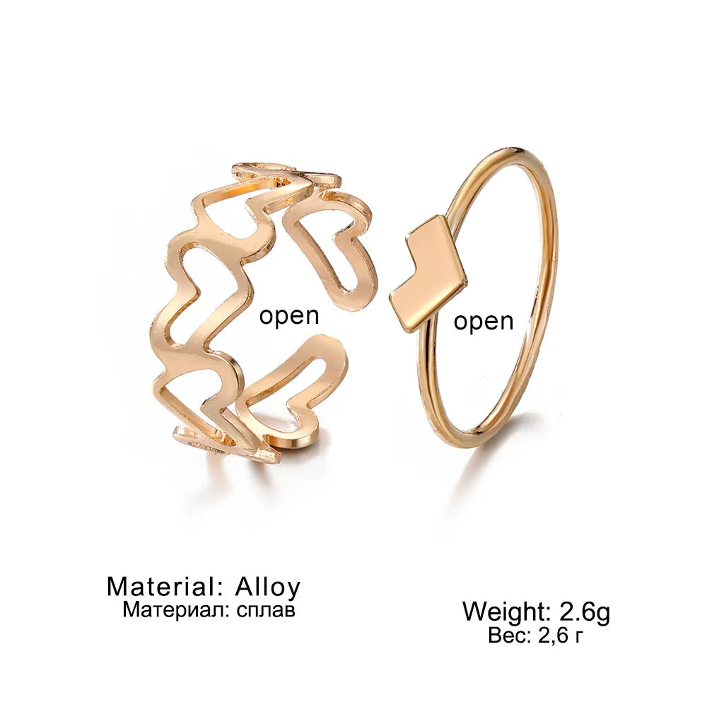 Fashion Heart Shape Alloy Plating Women'S Open Ring 1 Set