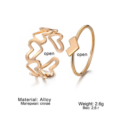 Fashion Heart Shape Alloy Plating Women'S Open Ring 1 Set