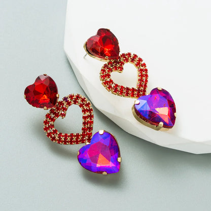 Fashion Heart Shape Alloy Rhinestones Women's Drop Earrings 1 Pair