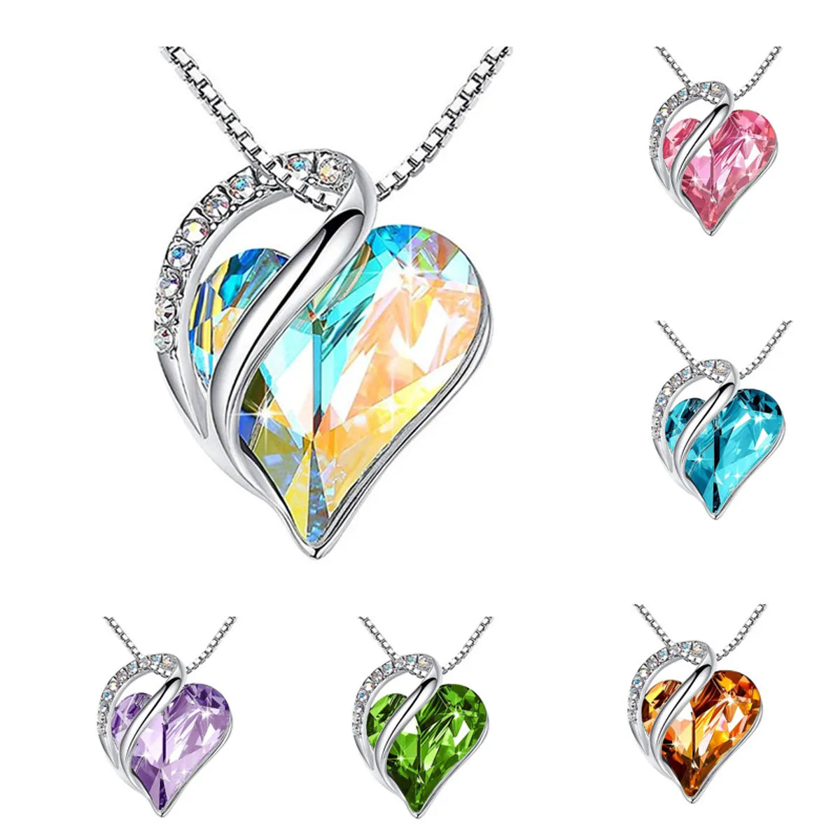 Fashion Heart Shape Artificial Crystal Plating Rhinestones Pendant Necklace 1 Piece