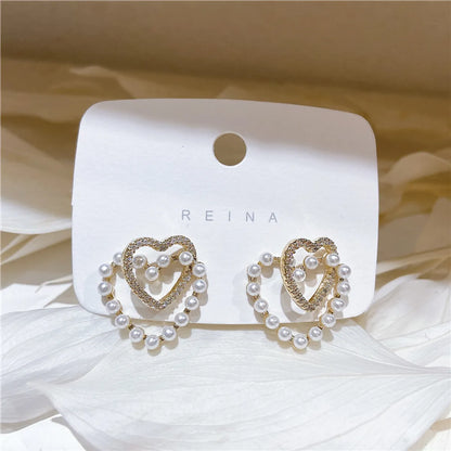 Fashion Heart Shape Bow Knot Alloy Inlay Artificial Pearls Rhinestones Women's Ear Studs 1 Pair