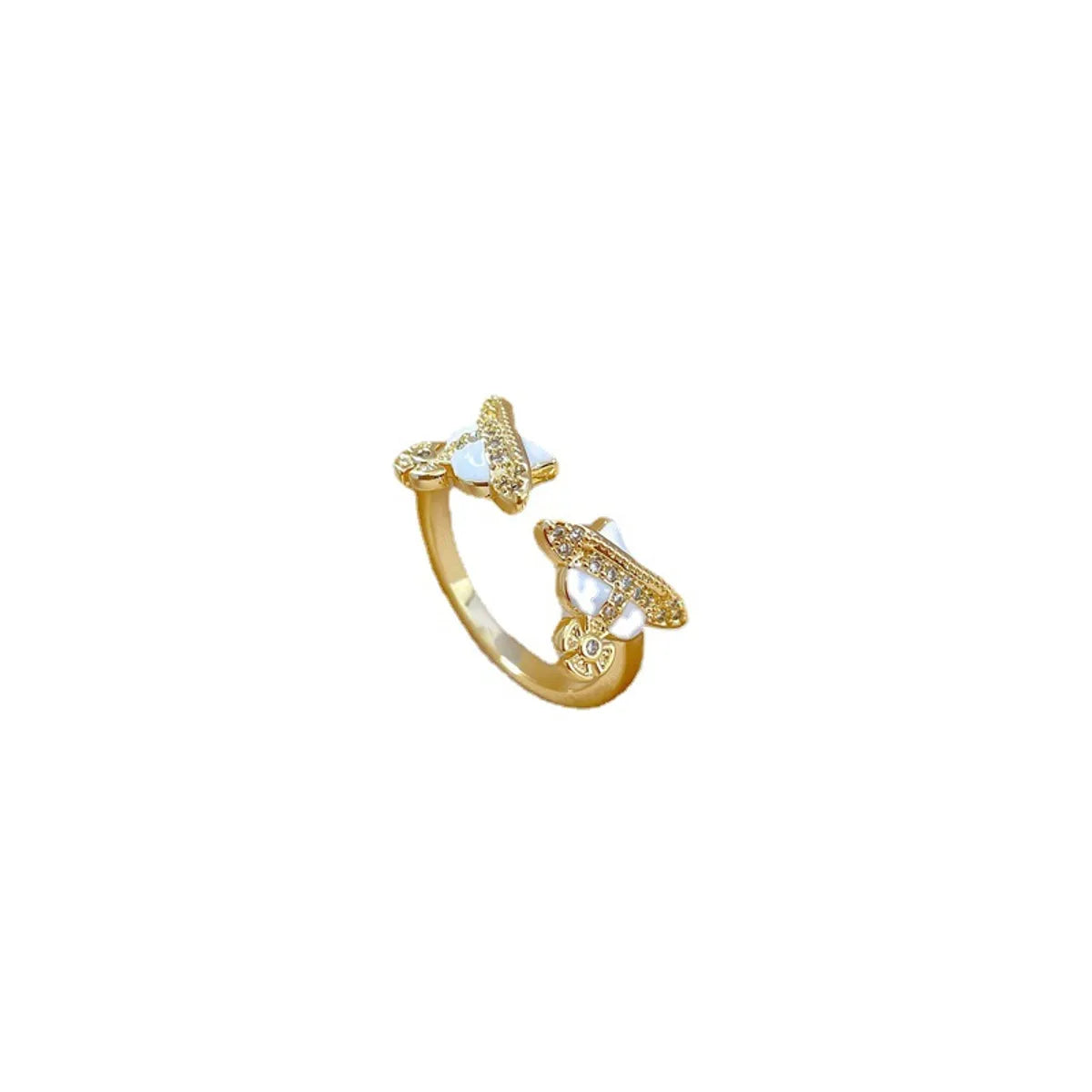 Fashion Heart Shape Brass Enamel Zircon Open Ring