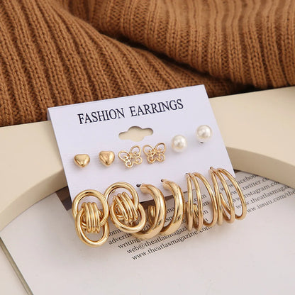 Fashion Heart Shape Butterfly Alloy Plating Inlay Pearl Women's Earrings Ear Studs 1 Set