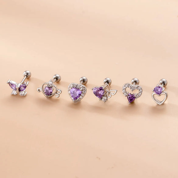 Fashion Heart Shape Butterfly Stainless Steel Ear Studs Plating Zircon Stainless Steel Earrings 1 Piece