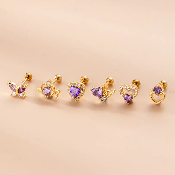 Fashion Heart Shape Butterfly Stainless Steel Ear Studs Plating Zircon Stainless Steel Earrings 1 Piece