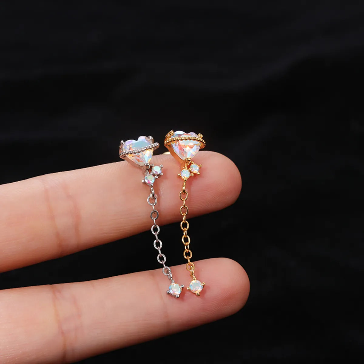 Fashion Heart Shape Butterfly Stainless Steel Inlay Zircon Ear Studs 1 Piece