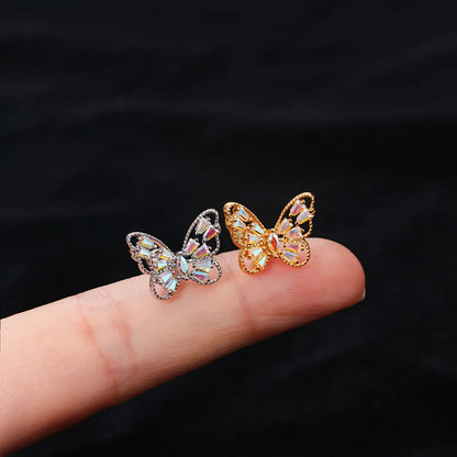 Fashion Heart Shape Butterfly Stainless Steel Inlay Zircon Ear Studs 1 Piece