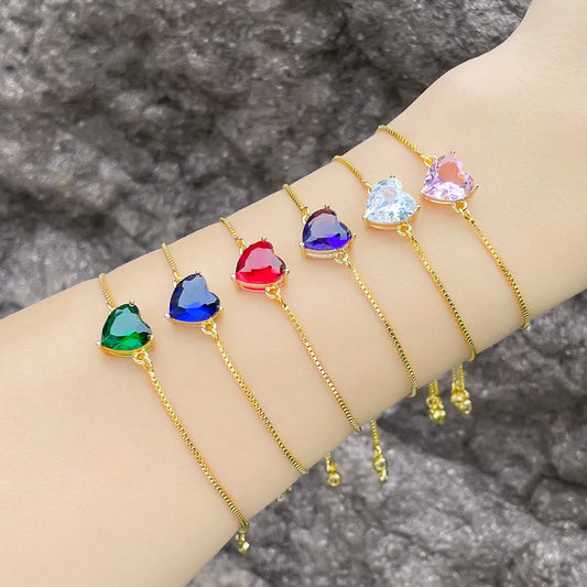 Fashion Heart Shape Copper Bracelets Gold Plated Zircon Copper Bracelets