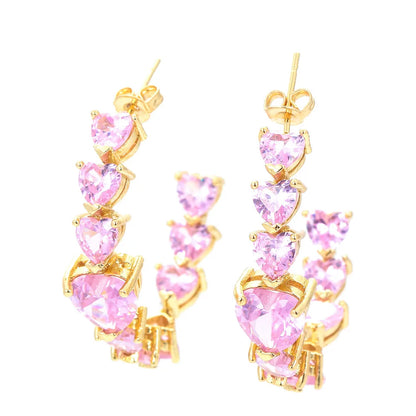 Fashion Heart Shape Copper Earrings Plating Inlay Zircon Copper Earrings