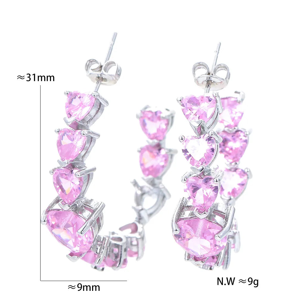 Fashion Heart Shape Copper Earrings Plating Inlay Zircon Copper Earrings