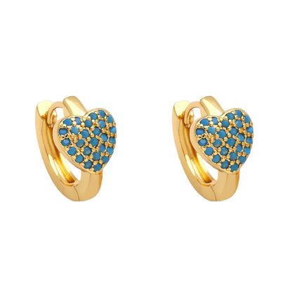 Fashion Heart Shape Copper Gold Plated Zircon Hoop Earrings 1 Pair