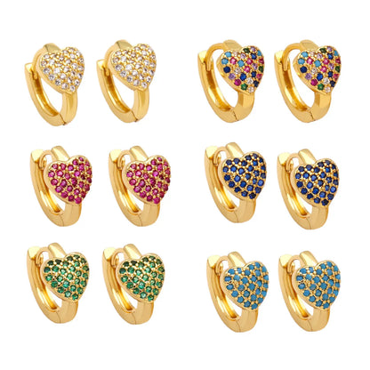 Fashion Heart Shape Copper Gold Plated Zircon Hoop Earrings 1 Pair