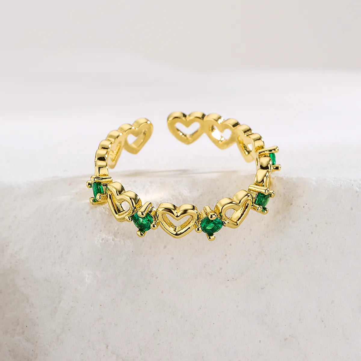 Fashion Heart Shape Copper Gold Plated Zircon Open Ring 1 Piece