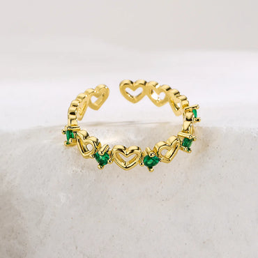 Fashion Heart Shape Copper Gold Plated Zircon Open Ring 1 Piece