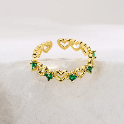 Fashion Heart Shape Copper Gold Plated Zircon Open Ring 1 Piece