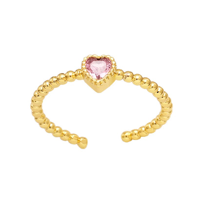 Fashion Heart Shape Copper Gold Plated Zircon Open Ring 1 Piece