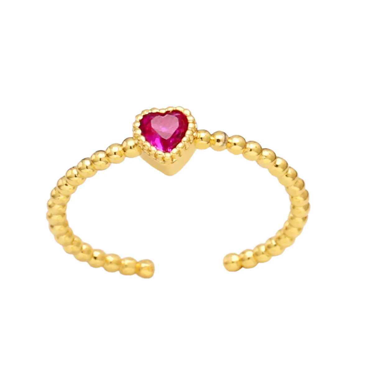 Fashion Heart Shape Copper Gold Plated Zircon Open Ring 1 Piece