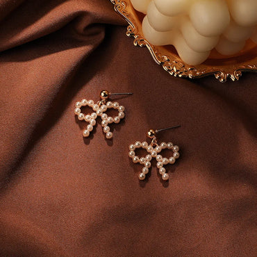 Fashion Heart Shape Copper Inlay Pearl Drop Earrings 1 Pair